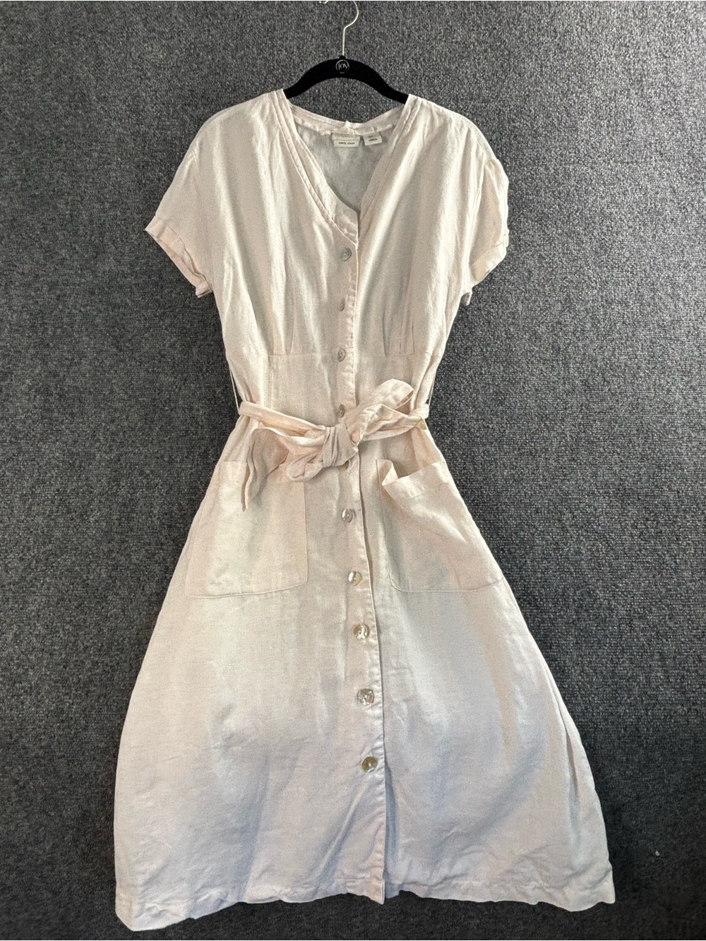 Rachel Zoe Cream Button-Front Midi Dress with Tie Waist